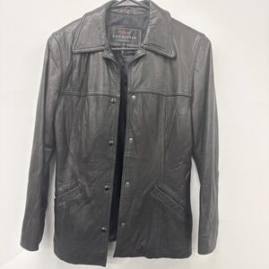 LUIS ALVEAR Women's Black Leather Jacket Coat Pockets Super Soft - Size Small